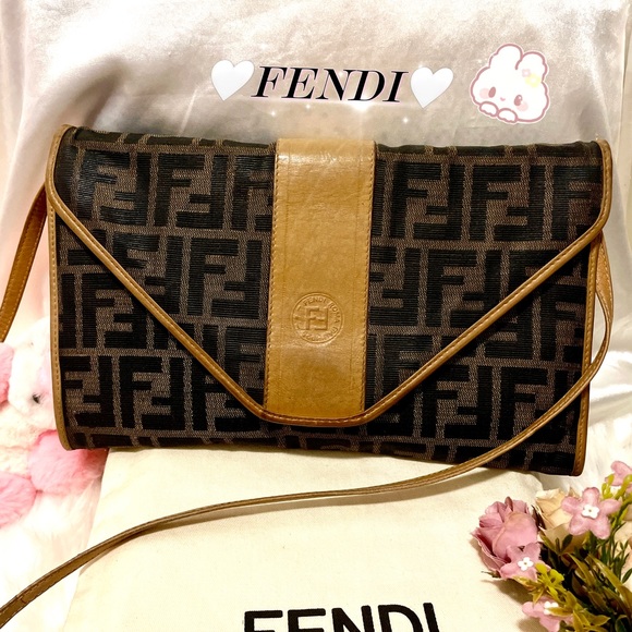 🧚Auth💖RARE💖 FENDI Zucca Zucchino Envelope Pochette Shoulder Clutch/Crossbody✨ - Picture 4 of 14